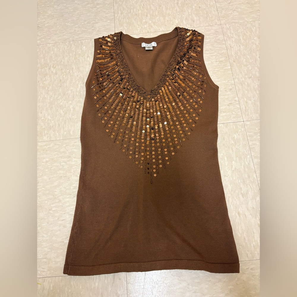 Vintage, Y2K brown tank with sequins and rhinestones